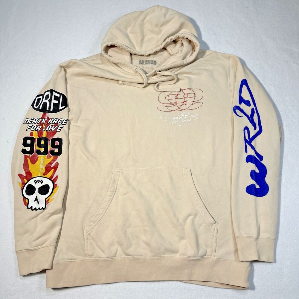 Juice WRLD 999 Death Race For Love Hoodie Size Large Cream DRFL Skull WRLD